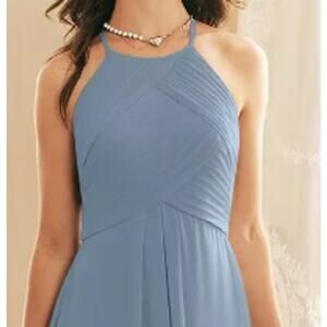 AW BRIDAL 8 M light dusty blue chiffon Becky halter knee length dress NEW B149